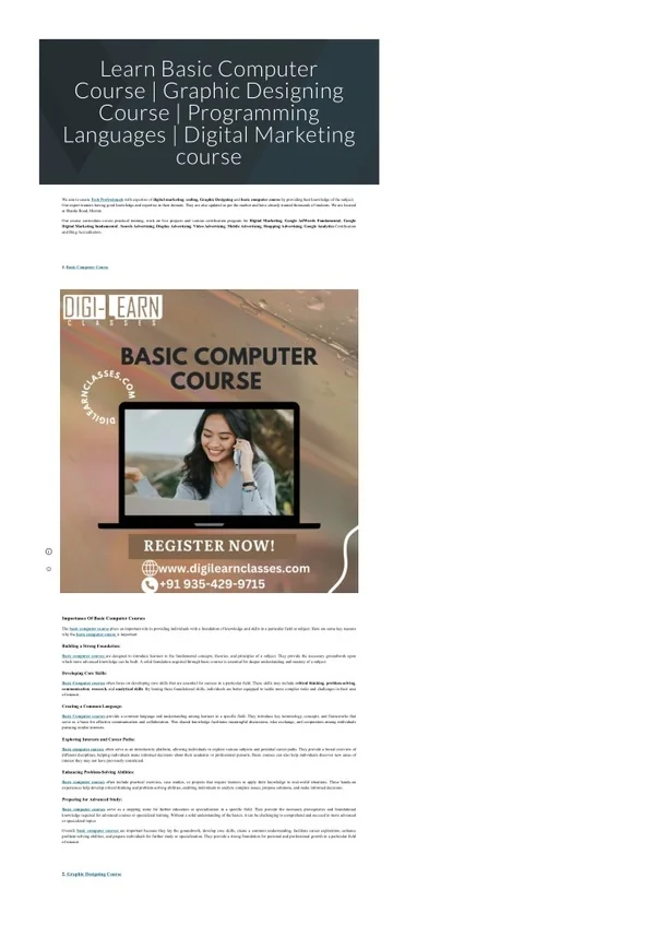 learn basic computer course graphic designing