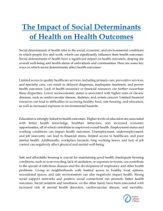 The Impact of Social Determinants of Health on Health Outcomes