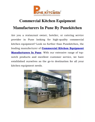 Commercial Kitchen Equipment Manufacturers In Pune