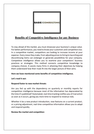Benefits of Competitive Intelligence for any Business