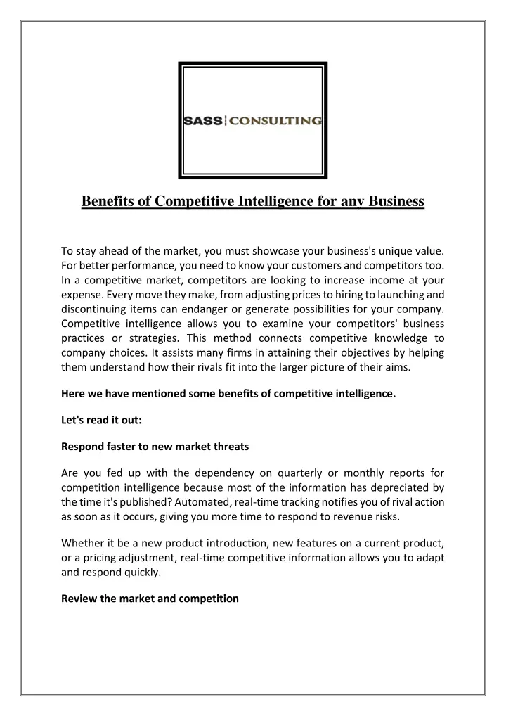 benefits of competitive intelligence