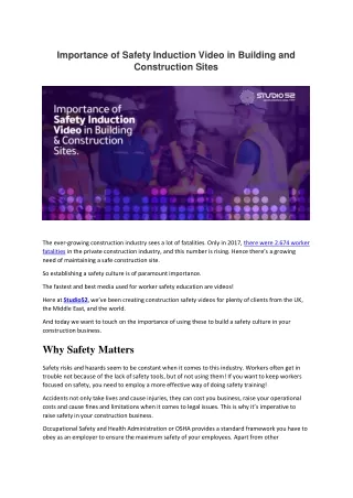 importance of safety induction video in building