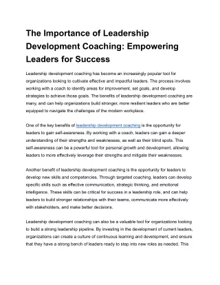 The Importance of Leadership Development Coaching_ Empowering Leaders for Success