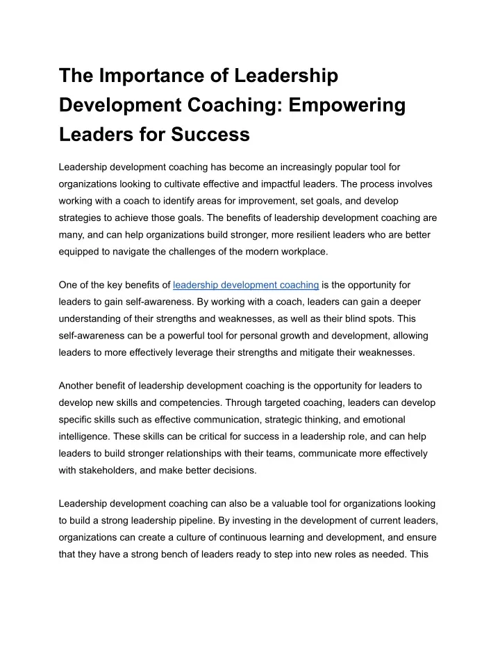 the importance of leadership development coaching