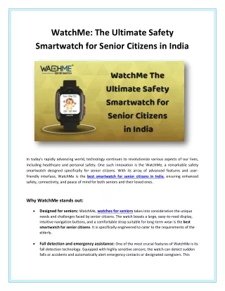 WatchMe The Ultimate Safety Smartwatch for Senior Citizens in India