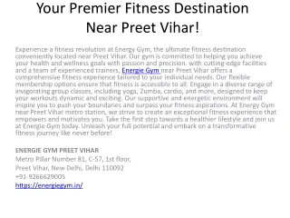 Your Premier Fitness Destination Near Preet Vihar!