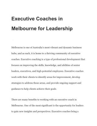 Executive Coaches in Melbourne for Leadership