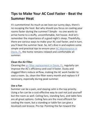 Tips to Make Your AC Cool Faster
