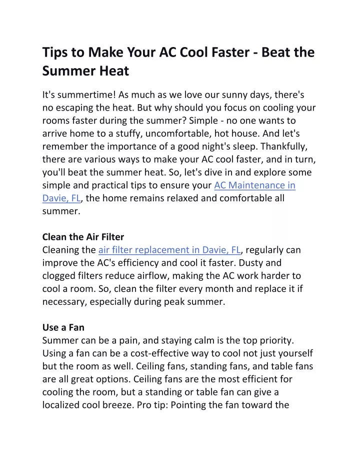 tips to make your ac cool faster beat the summer