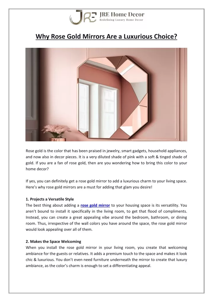 why rose gold mirrors are a luxurious choice