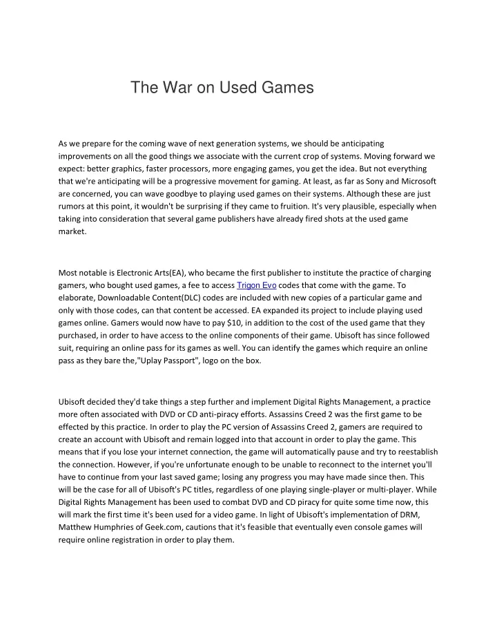 the war on used games