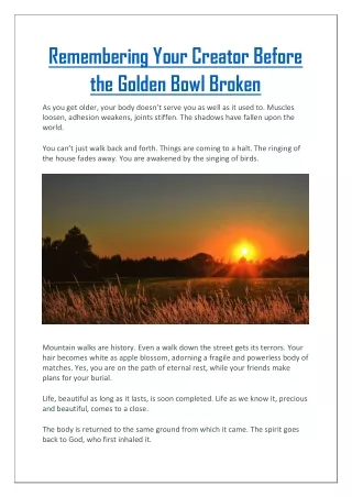 Remembering Your Creator Before the Golden Bowl Broken
