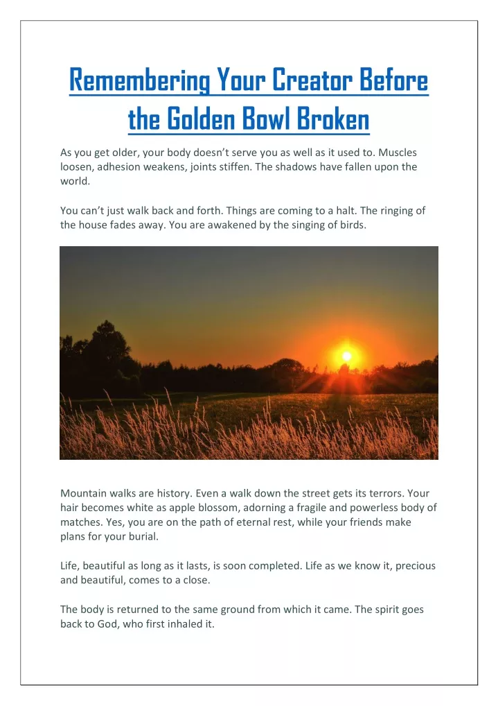 remembering your creator before the golden bowl