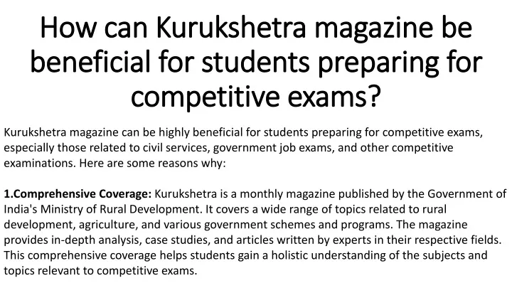 how can kurukshetra magazine be beneficial for students preparing for competitive exams