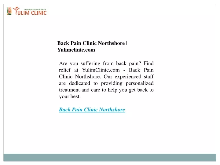 back pain clinic northshore yulimclinic com