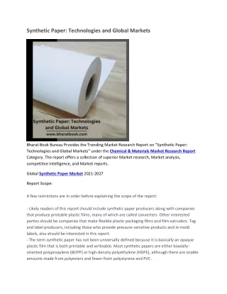 synthetic paper technologies and global markets