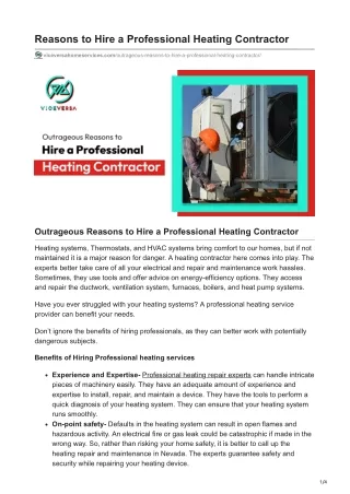 Reasons to Hire a Professional Heating Contractor