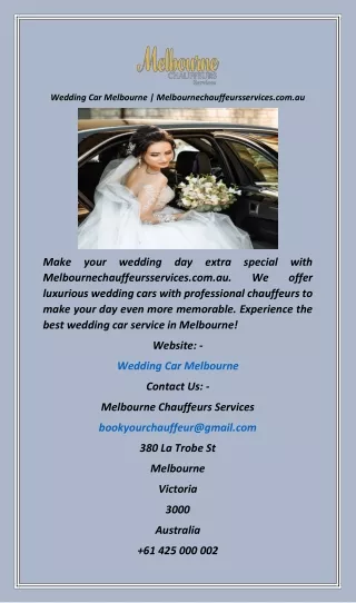 Wedding Car Melbourne  Melbournechauffeursservices.com