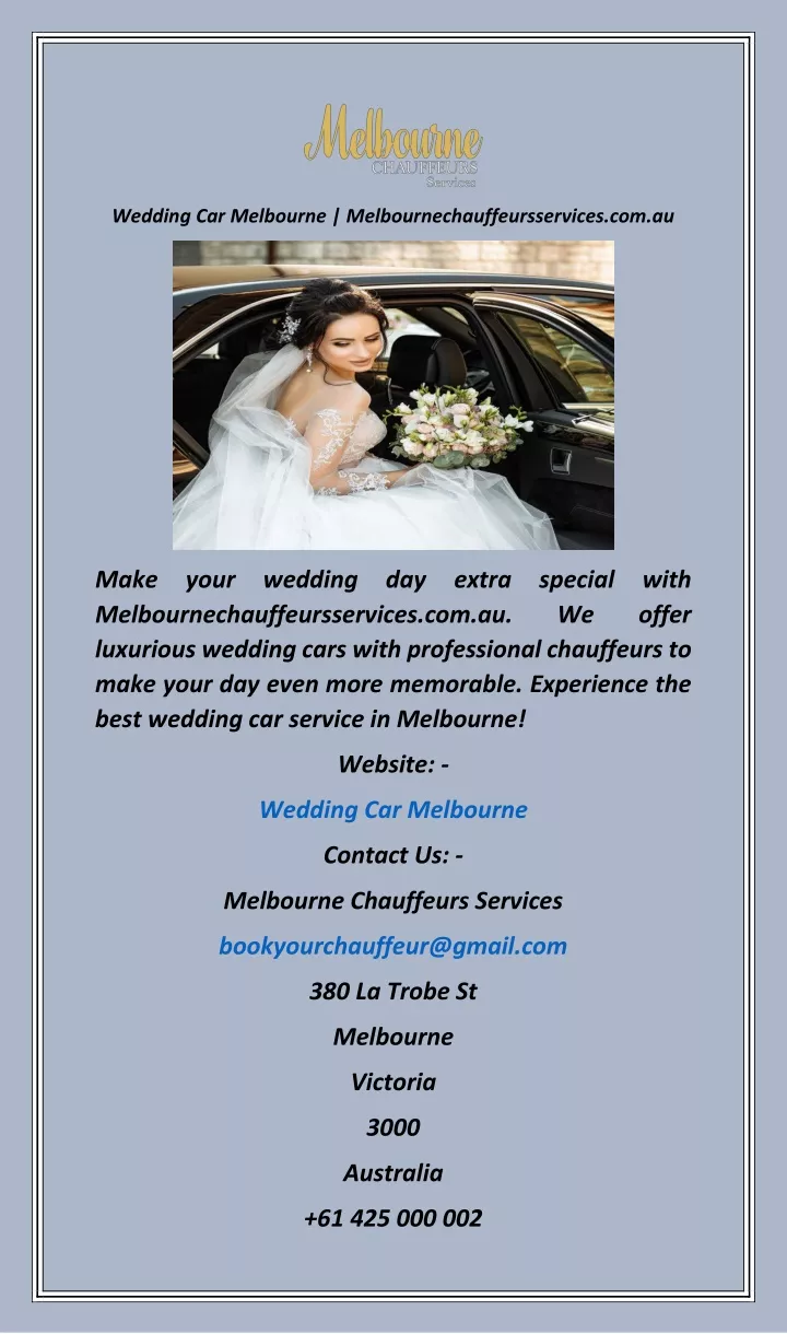 wedding car melbourne melbournechauffeursservices