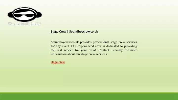 stage crew soundboycrew co uk