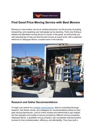 Find Good Price Moving Service with Best Movers