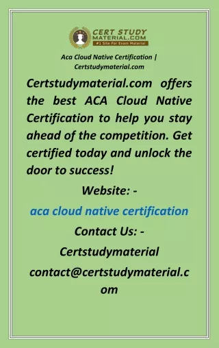 Aca Cloud Native Certification  Certstudymaterial