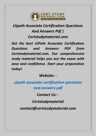 Uipath Associate Certification Questions And Answers Pdf  Certstudymaterial