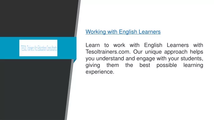 working with english learners learn to work with