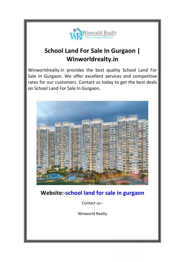 school land for sale in gurgaon winworldrealty in