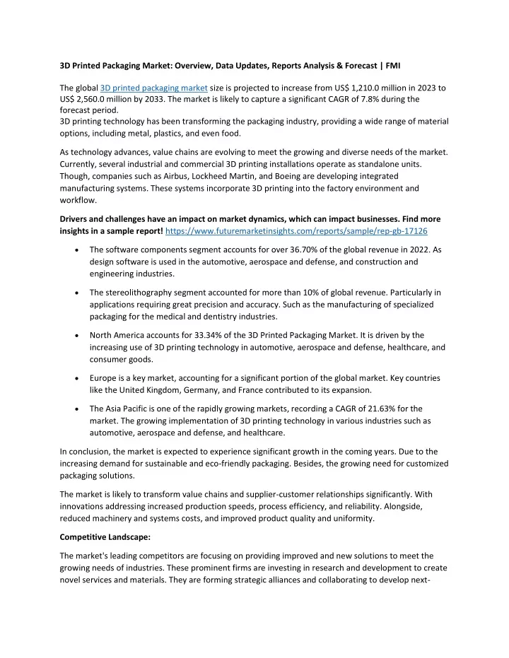 3d printed packaging market overview data updates