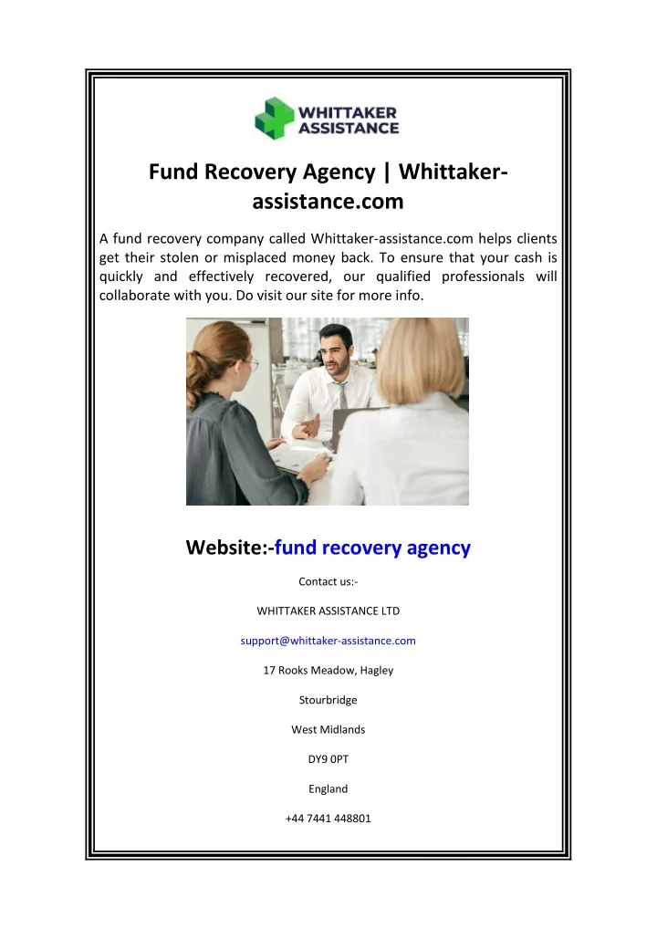 fund recovery agency whittaker assistance com