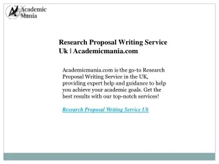 Research Proposal Writing Service Uk  Academicmania.com