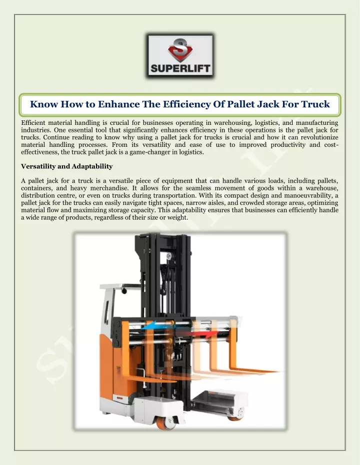 know how to enhance the efficiency of pallet jack