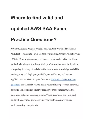 Where to find valid and updated AWS SAA Exam Practice Questions
