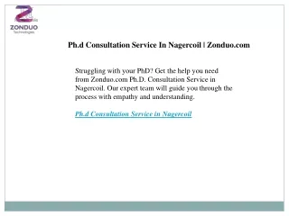 Ph.d Consultation Service In Nagercoil Zonduo.com