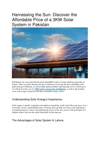 Harnessing the Sun: Discover the Affordable Price of a 3KW Solar System in Pakis