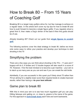 how to break 80 from 15 years of coaching golf