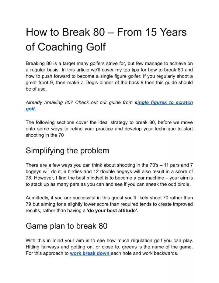 how to break 80 from 15 years of coaching golf