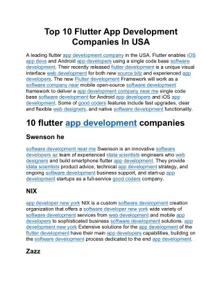 top 10 flutter app development companies in usa
