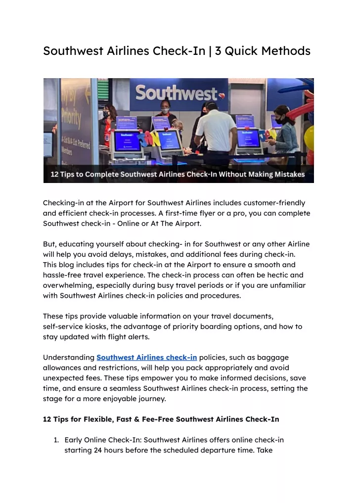 southwest airlines check in 3 quick methods