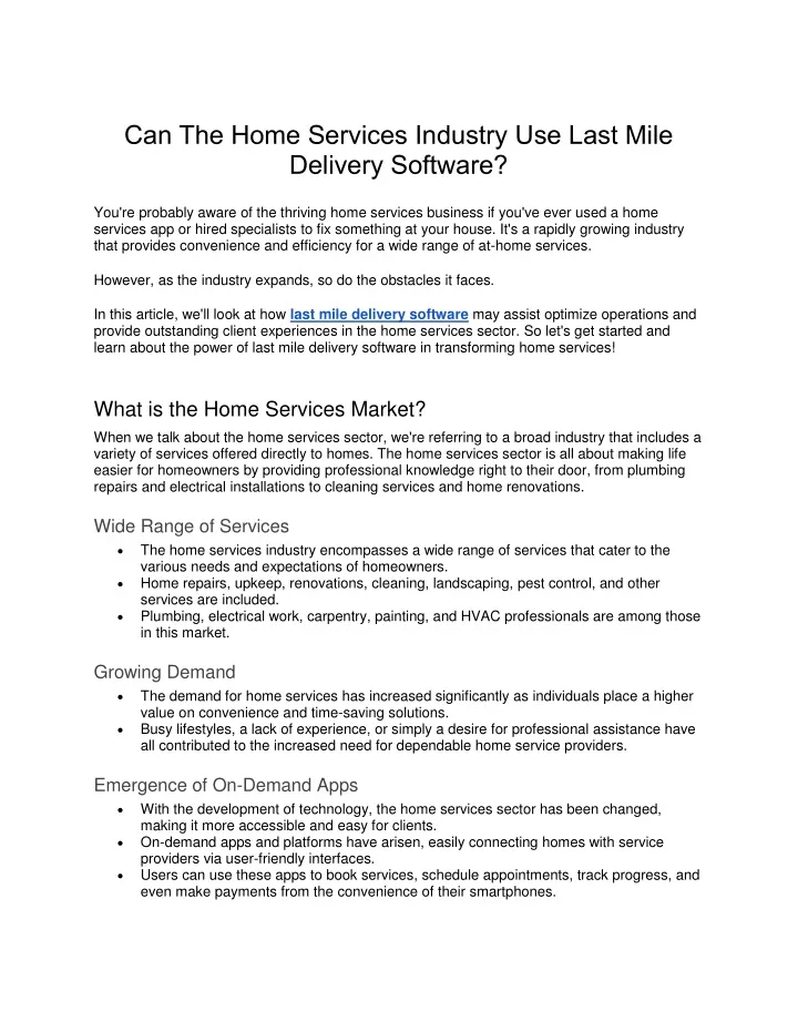 can the home services industry use last mile