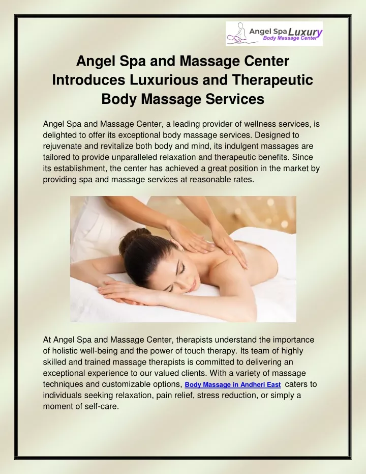 angel spa and massage center introduces luxurious