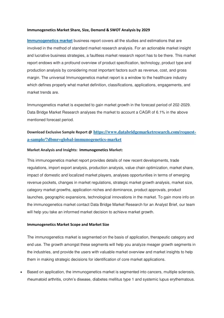 immunogenetics market share size demand swot