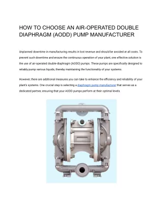 HOW TO CHOOSE AN AIR-OPERATED DOUBLE DIAPHRAGM (AODD) PUMP MANUFACTURER