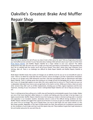 Oakville’s Greatest Brake And Muffler Repair Shop