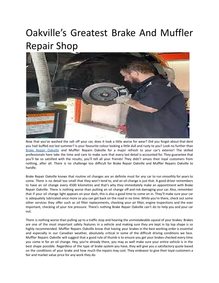 oakville s greatest brake and muffler repair shop