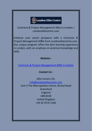 Contracts  Project Management Mba In London Londonelitecentre com