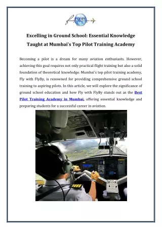 Excelling in Ground School Essential Knowledge Taught at Mumbai's Top Pilot Training Academy