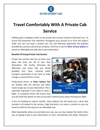 Travel Comfortably With A Private Cab Service