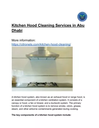 Kitchen Hood Cleaning Services in Abu Dhabi